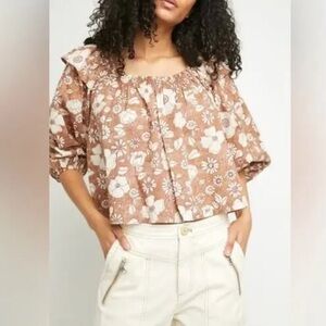 Free People Miss Daisy‎ Ruffle Print Top Size Medium Boho flowy